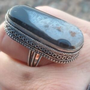 New Oversized Solar Quartz Agate 925 Silver Ring.